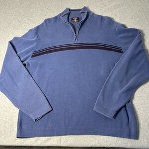 Arrow Mens Quarter Zip Pullover Sweater Blue Striped Chest Mock Neck XL